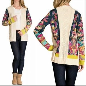 Flying‎ Tomato cable knit floral cardigan sweater sz M